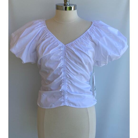 NWT Calvin Klein Cotton Puff-Sleeve V-Neck Top Shirt in Women's sz L - Picture 2 of 9